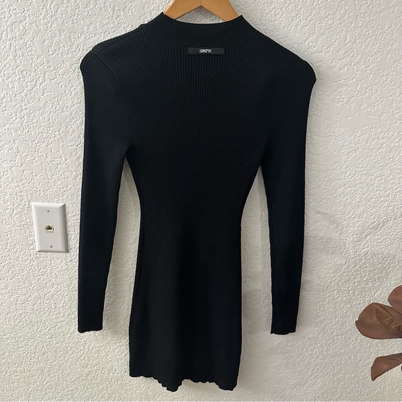 SMFK Black Ribbed Long Sleeve Dress size Medium - Picture 5 of 6